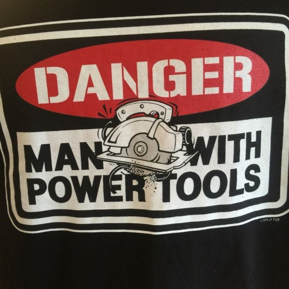 MENS T SHIRT "DANGER MAN WITH POWER TOOLS" Black L